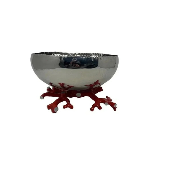 Michael Aram Ocean Reef bowl silver with coral bottom medium size - Picture 4 of 9